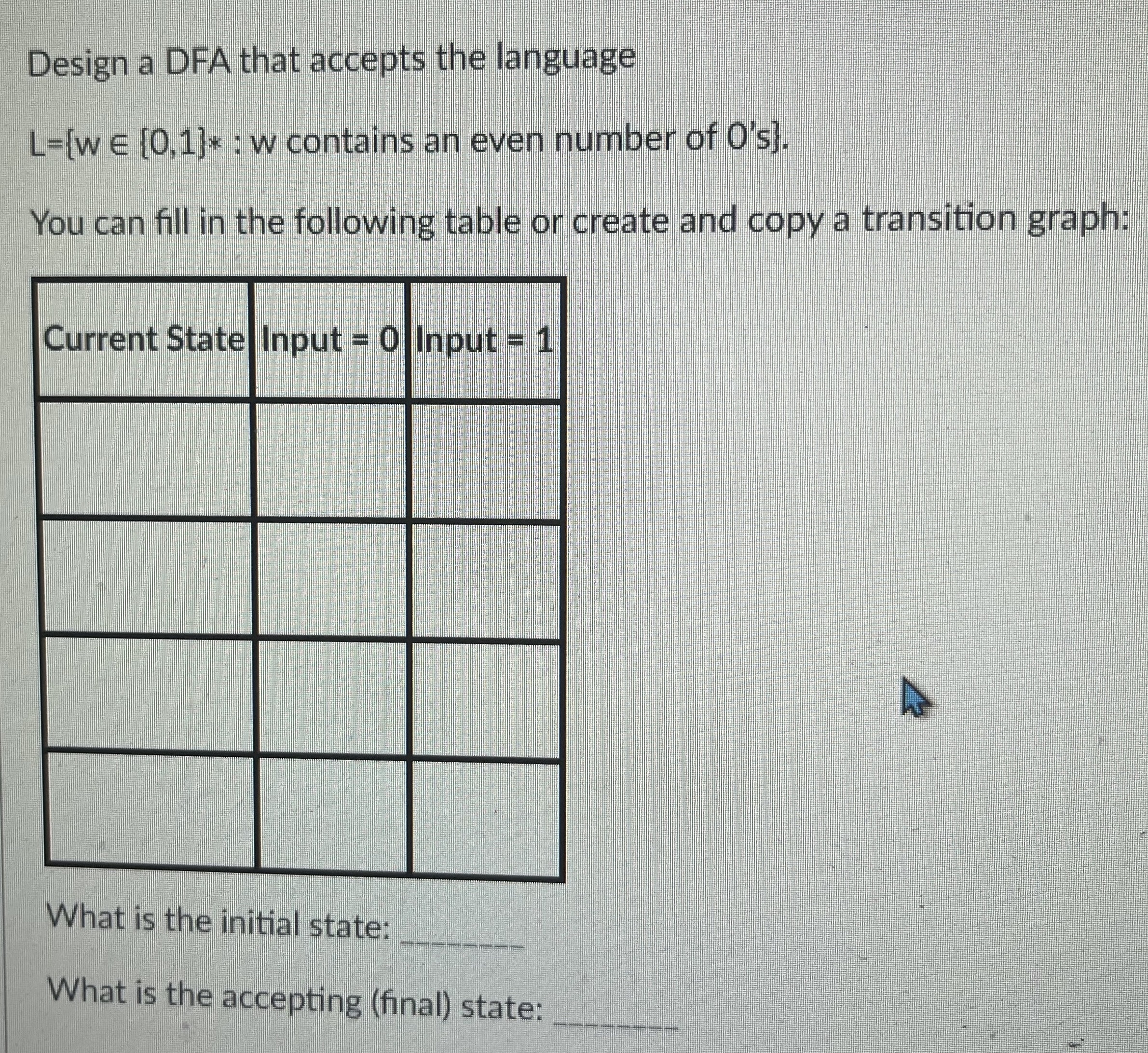 Design a DFA that accepts the language contains