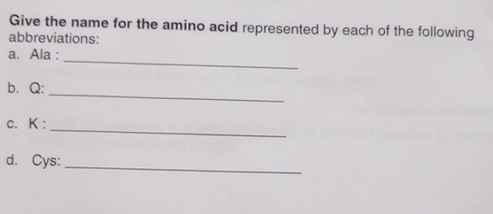 Give the name for the amino acid represented by