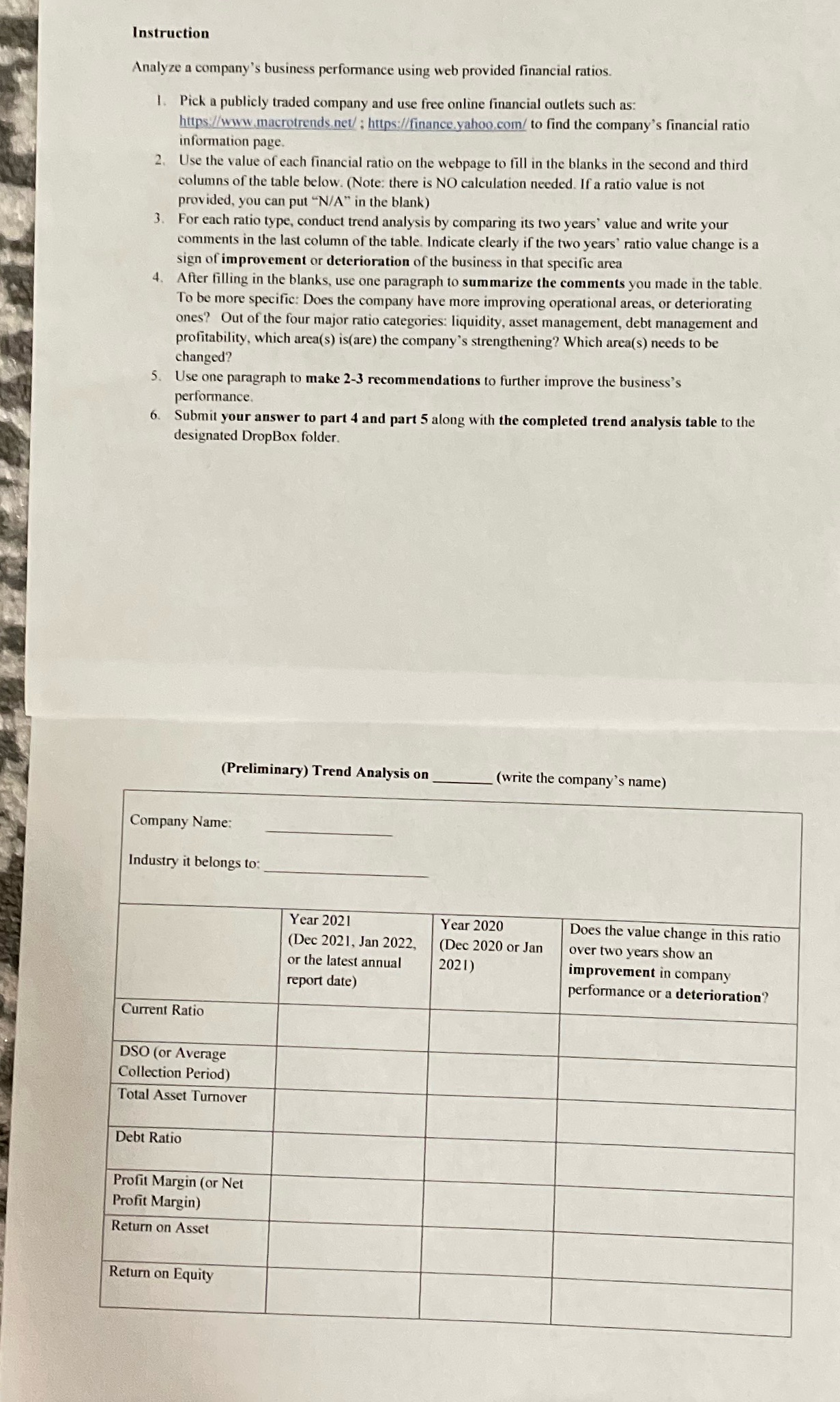 Instruction Analyze a company's business