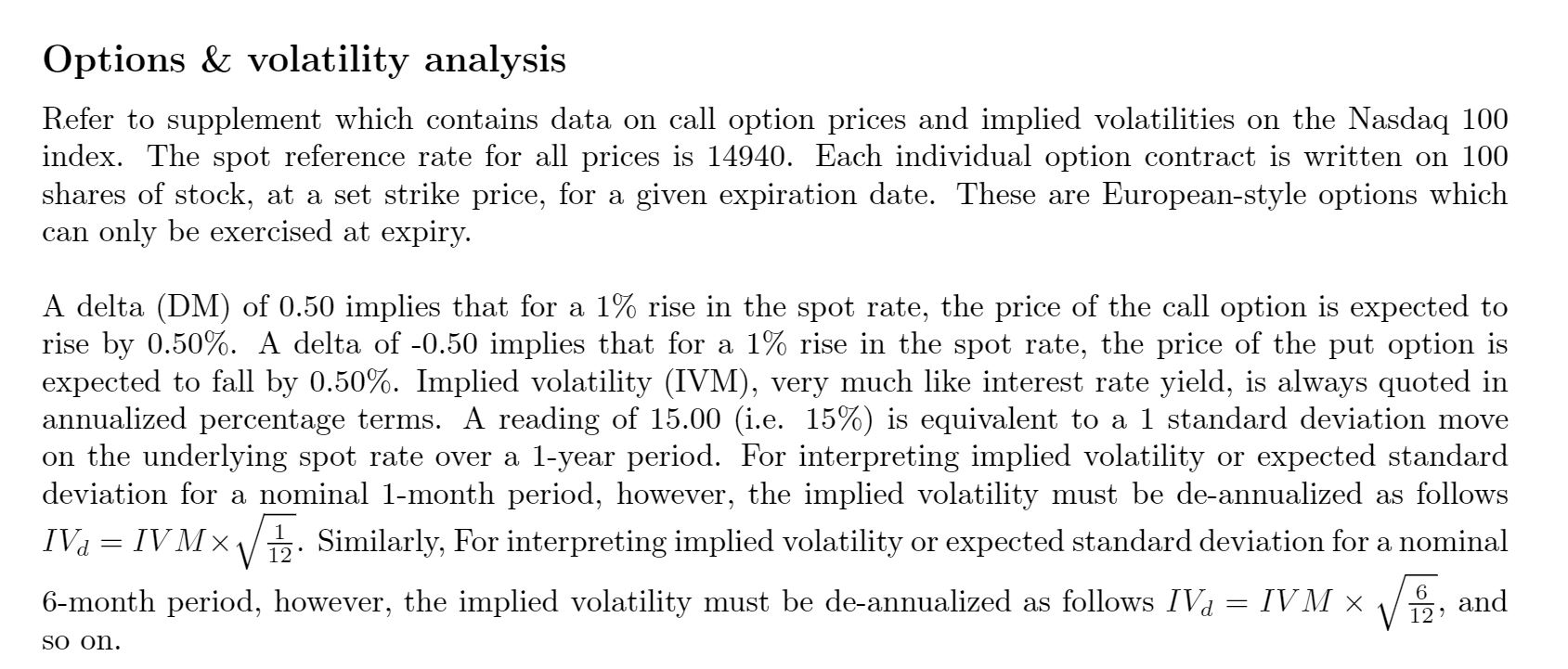 Problem set supplement Call option prices below
