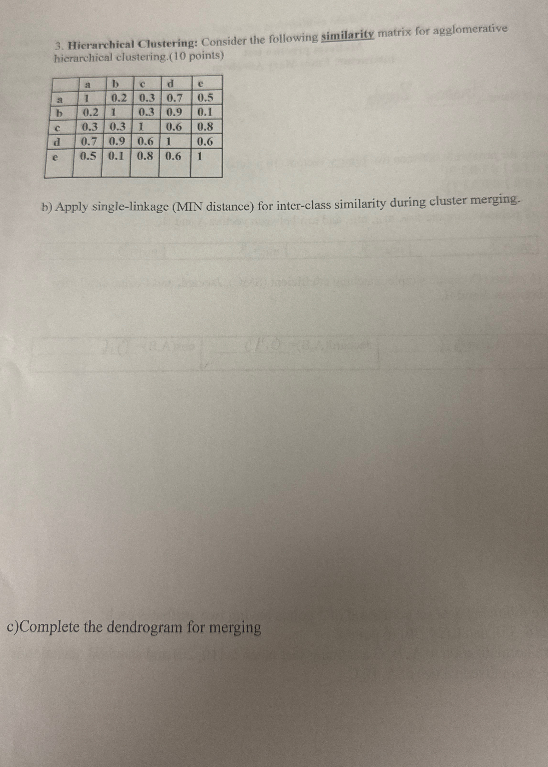 Hierarchical Clustering: Consider the following