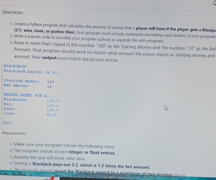 Directions: Create a Python program that