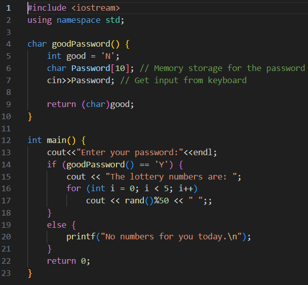 The following program takes a password as input