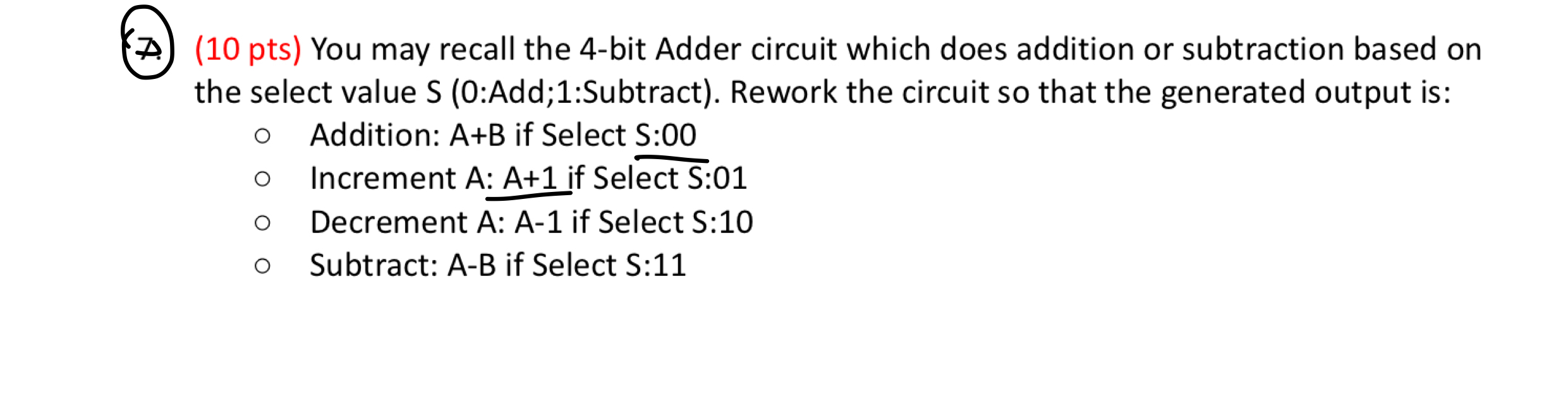 ( 1 0 pts ) You may recall the 4 - bit Adder