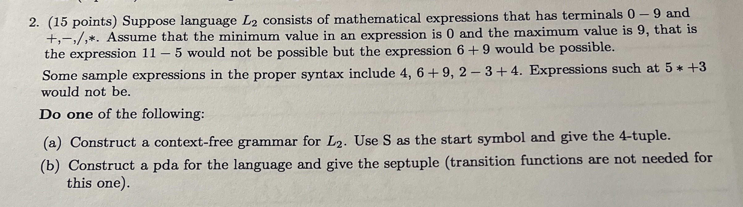 ( 1 5 points ) Suppose language L 2 consists of
