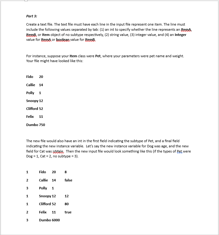 Part 1 : For this assignment, your Item class