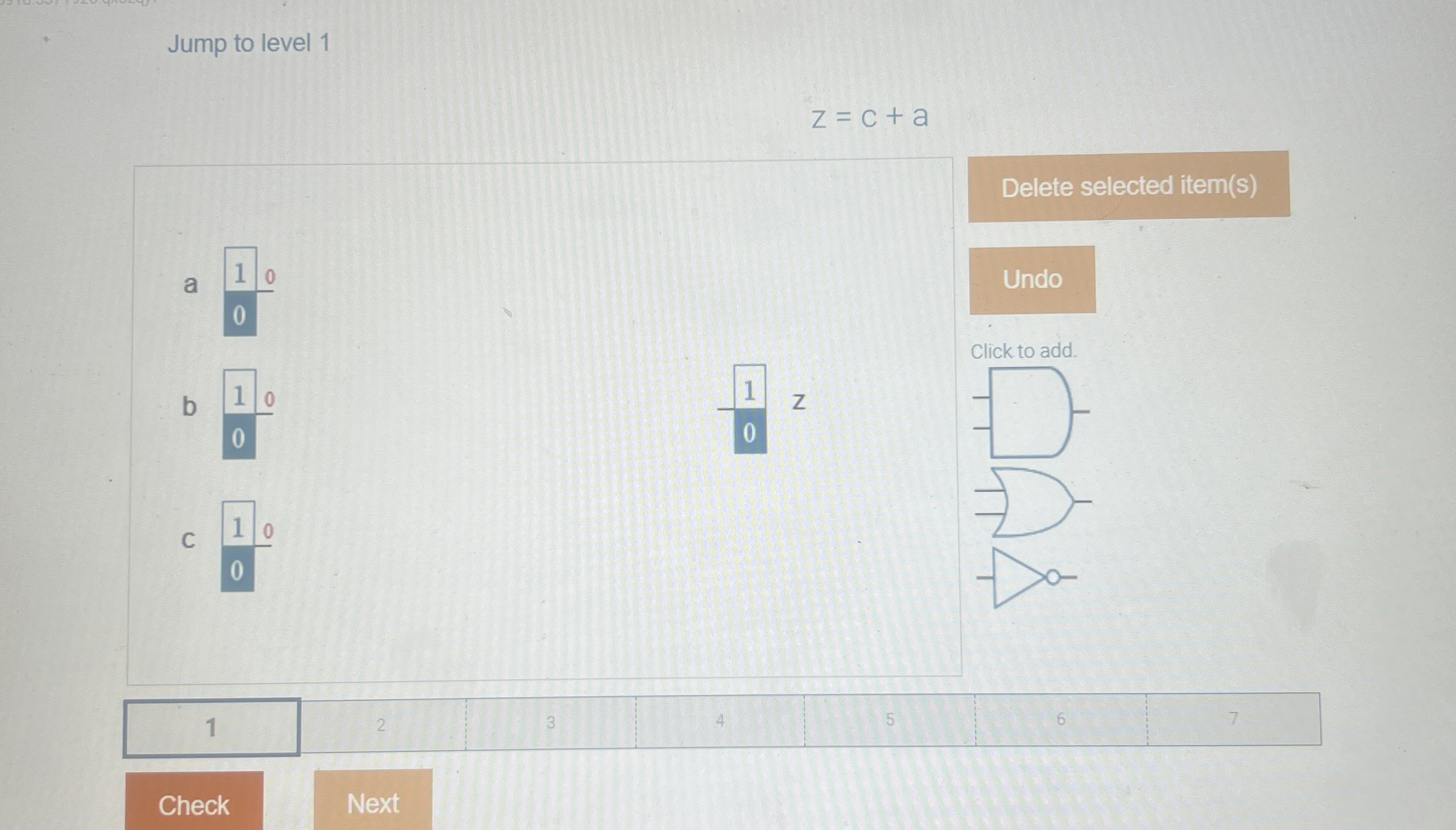 Jump to level 1 z = c + a a 1 0 Delete selected