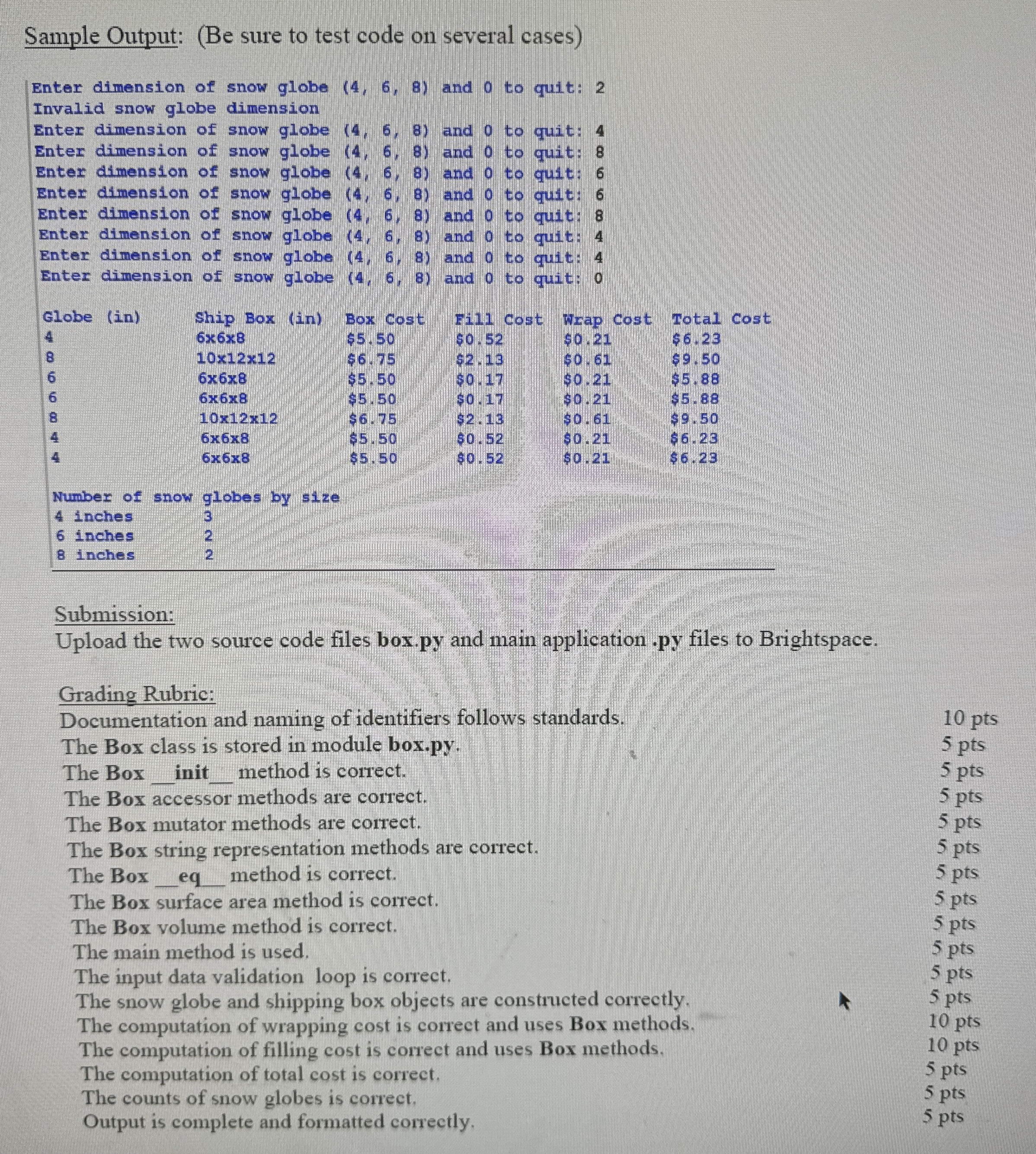 Design a Box class stored in module box.py with
