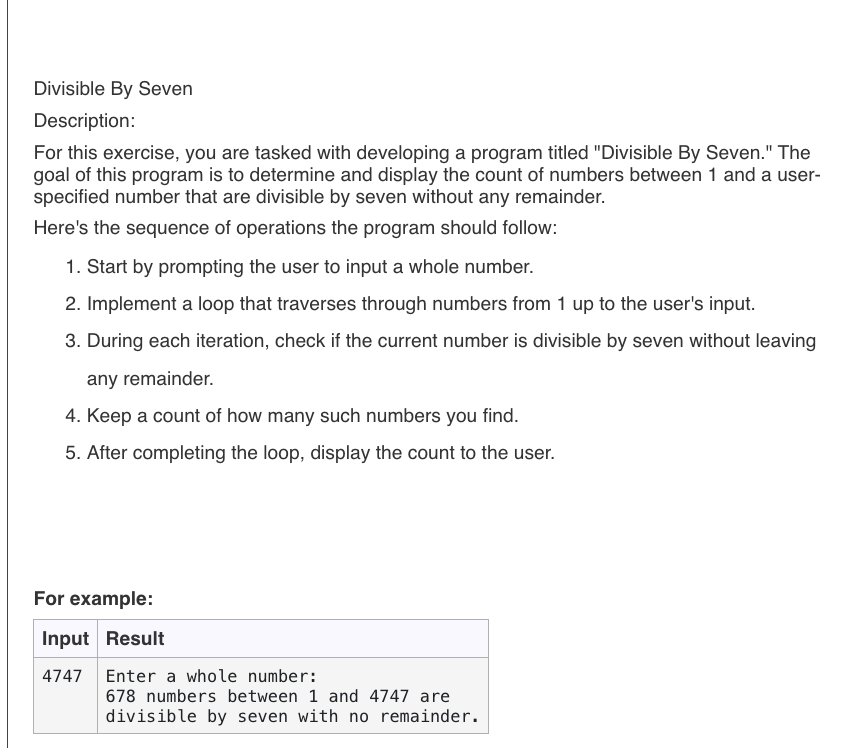 in c programming please Divisible By Seven
