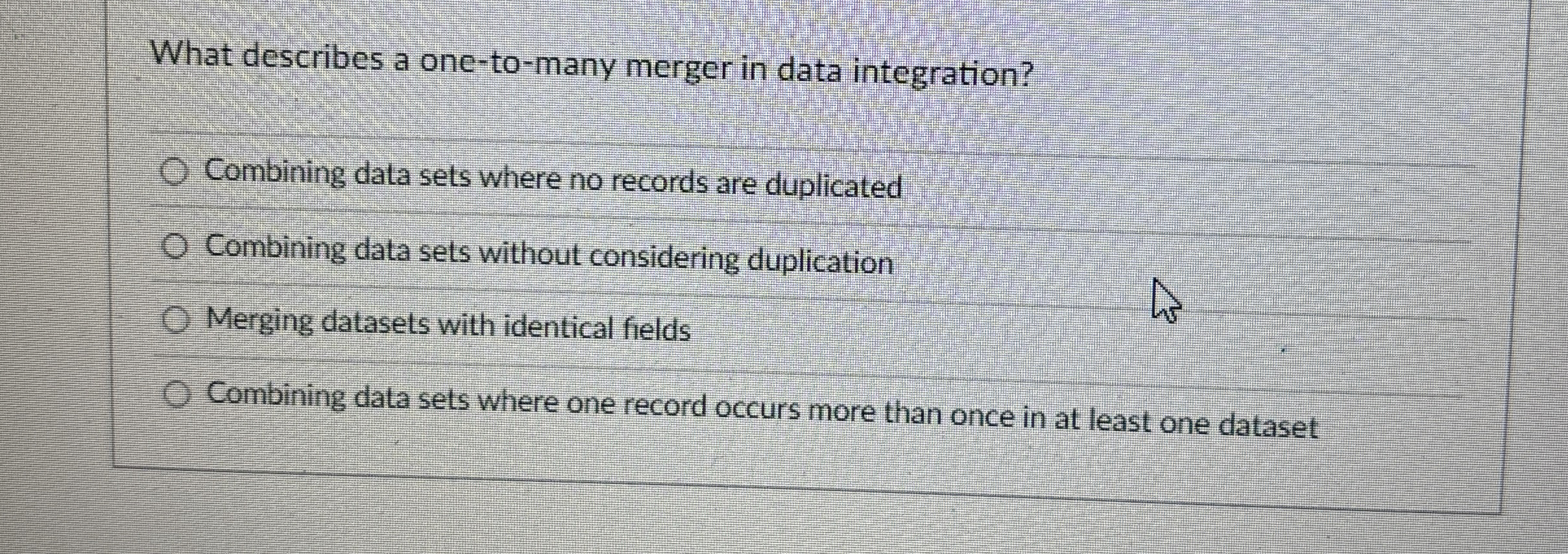 What describes a one - to - many merger in data