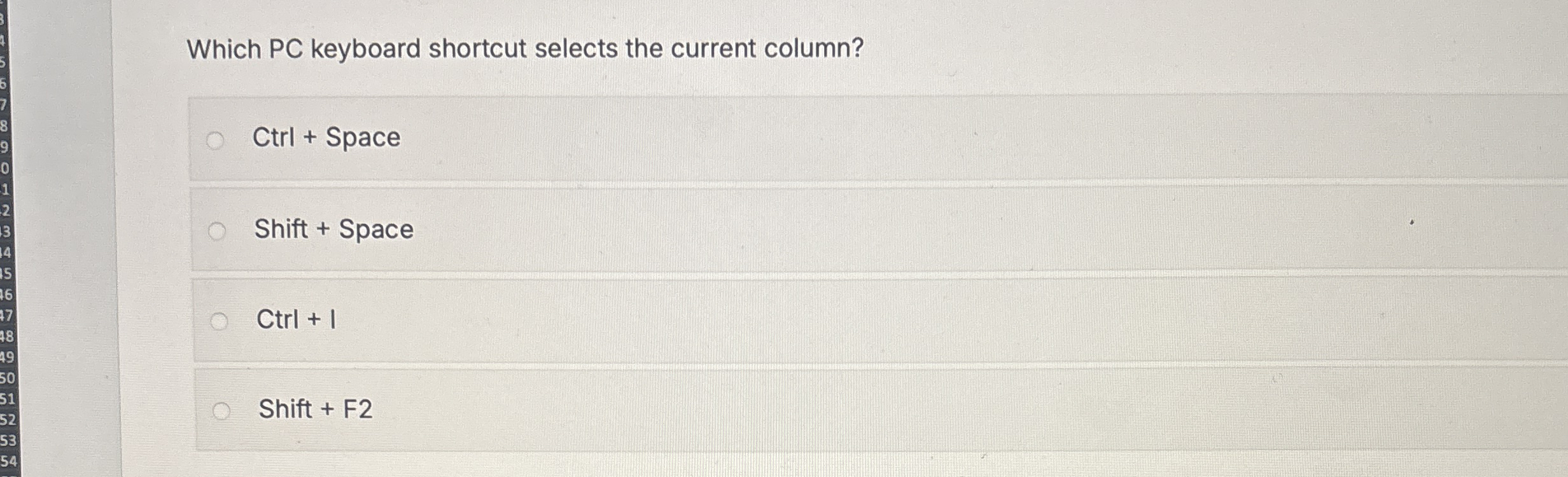Which PC keyboard shortcut selects the current