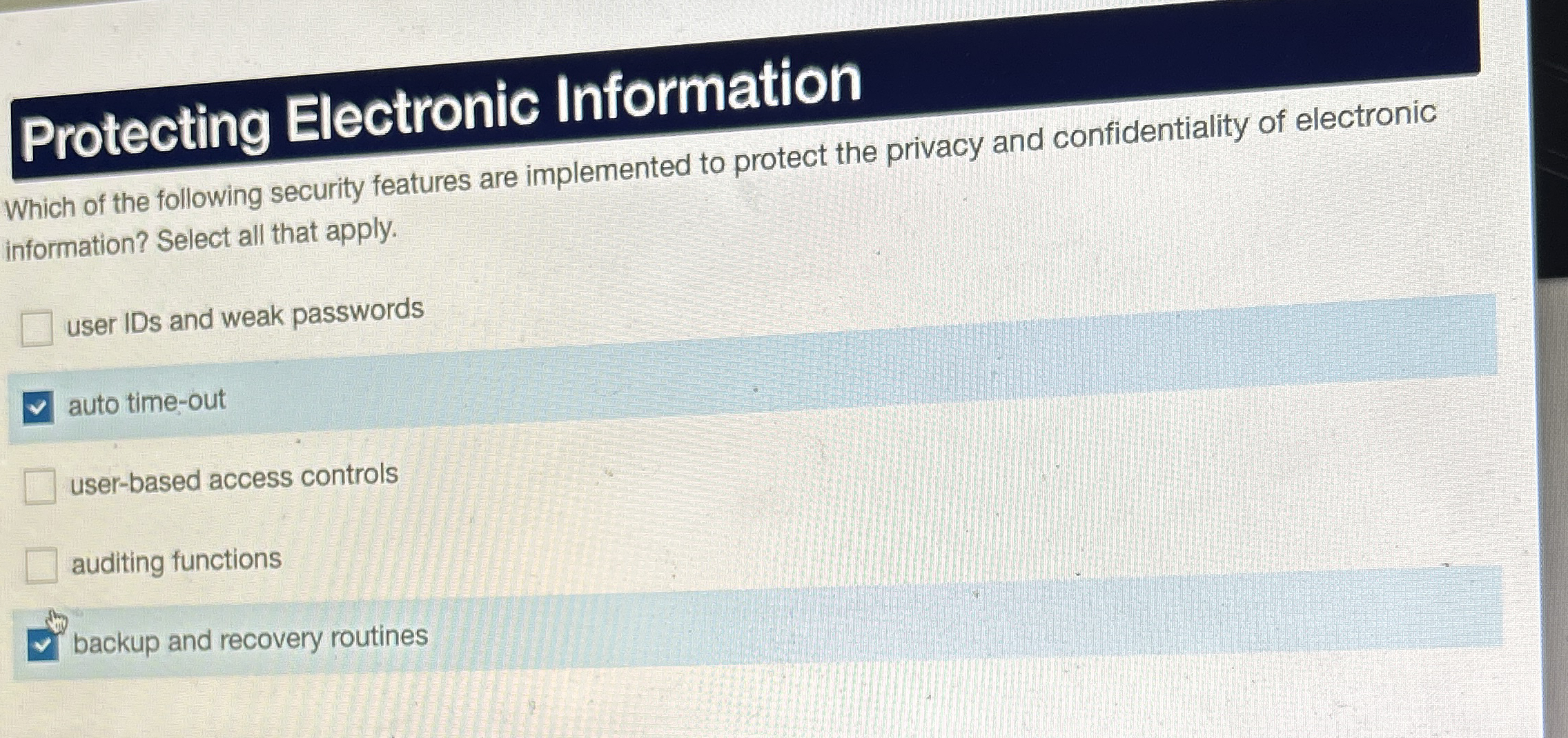 Protecting Electronic Information Which of the