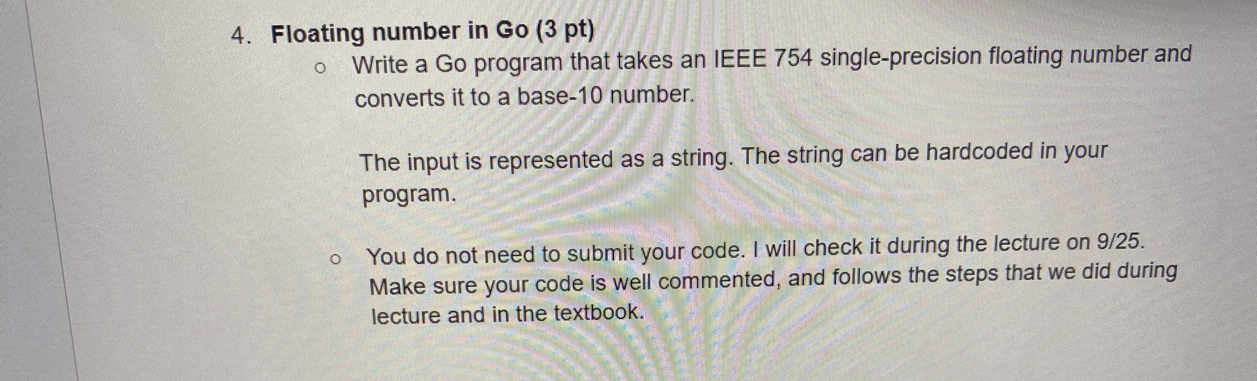 Floating number in Go ( 3 pt ) Write a Go program