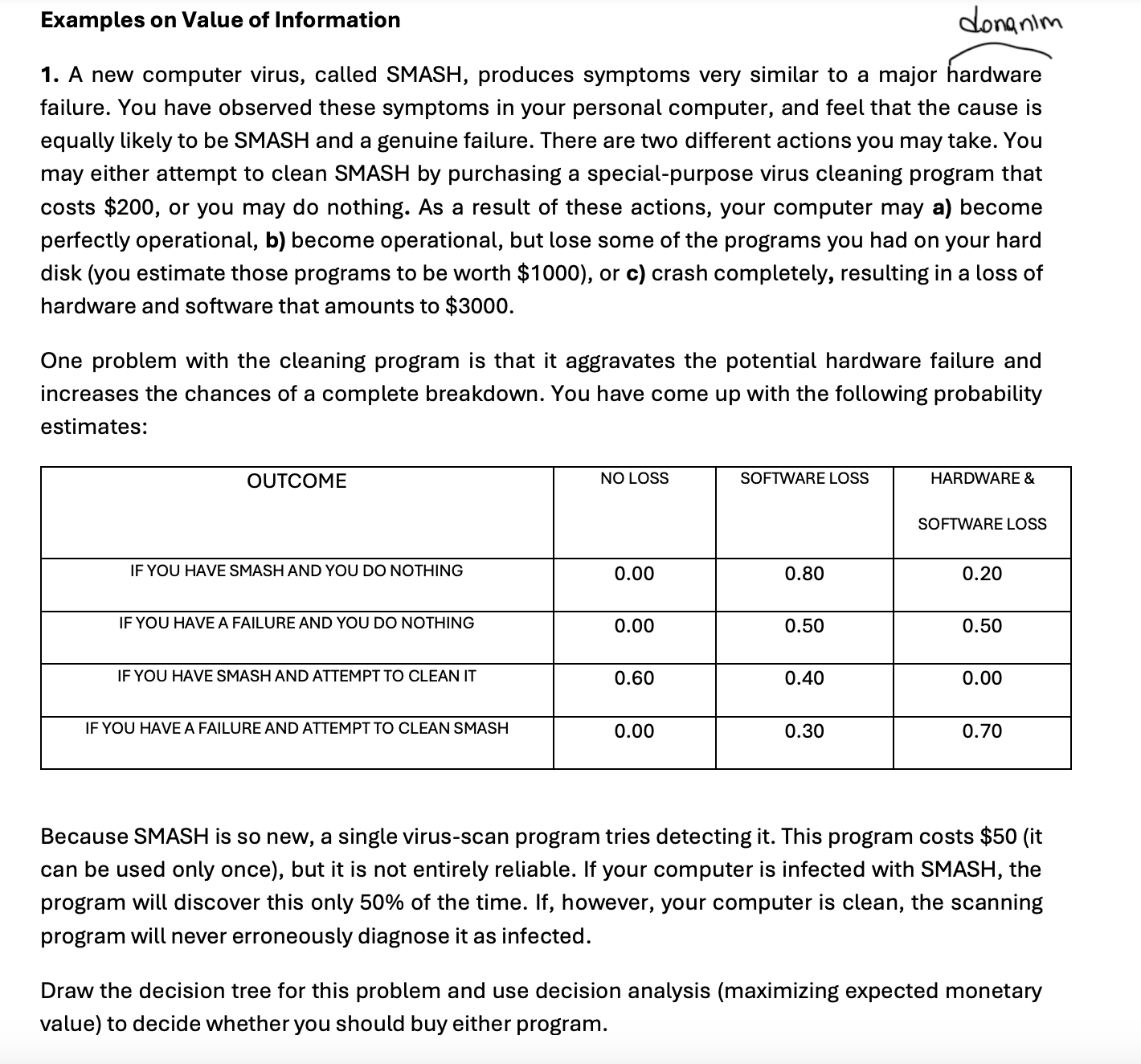 Examples on Value of Information donanim 1 . A