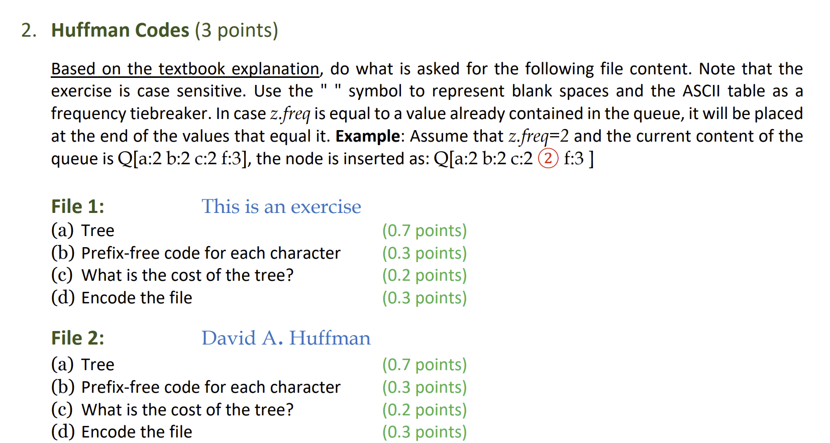 2 . Huffman Codes ( 3 points ) Based on the