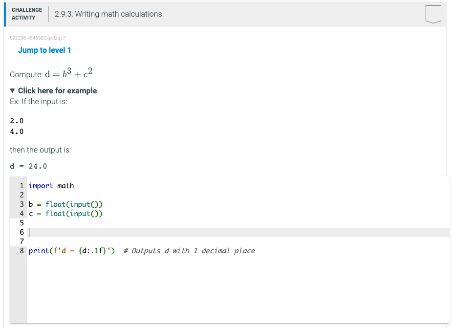 Jump to level 1 Compute: d = b 3 + c 2 Click here