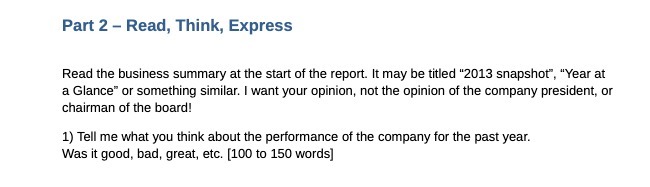 Part 2 - Read, Think, Express Read the business