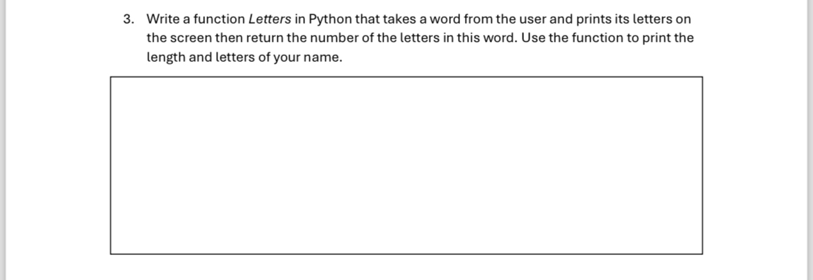 Python Write a function Letters in Python that