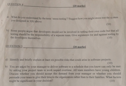 QUESTION 4 [ 2 0 marks ] a ) What do you