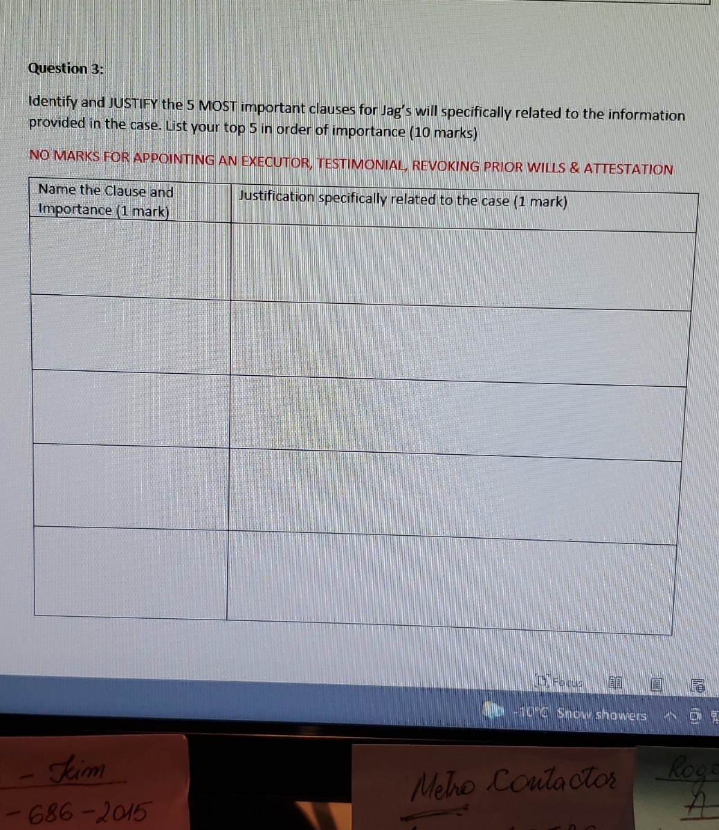 question 3 for the same case Question 3: Identify