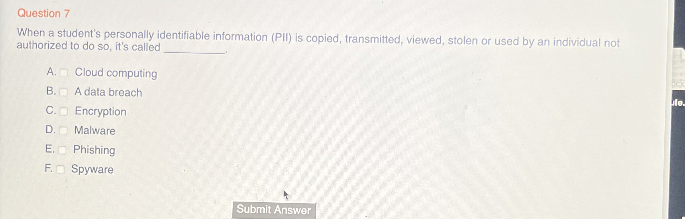 Question 7 When a student's personally