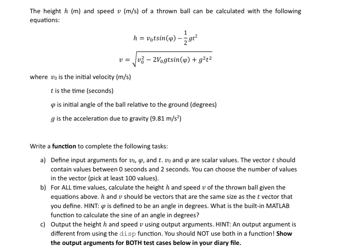 The height h ( m ) and speed v ( m s ) of a