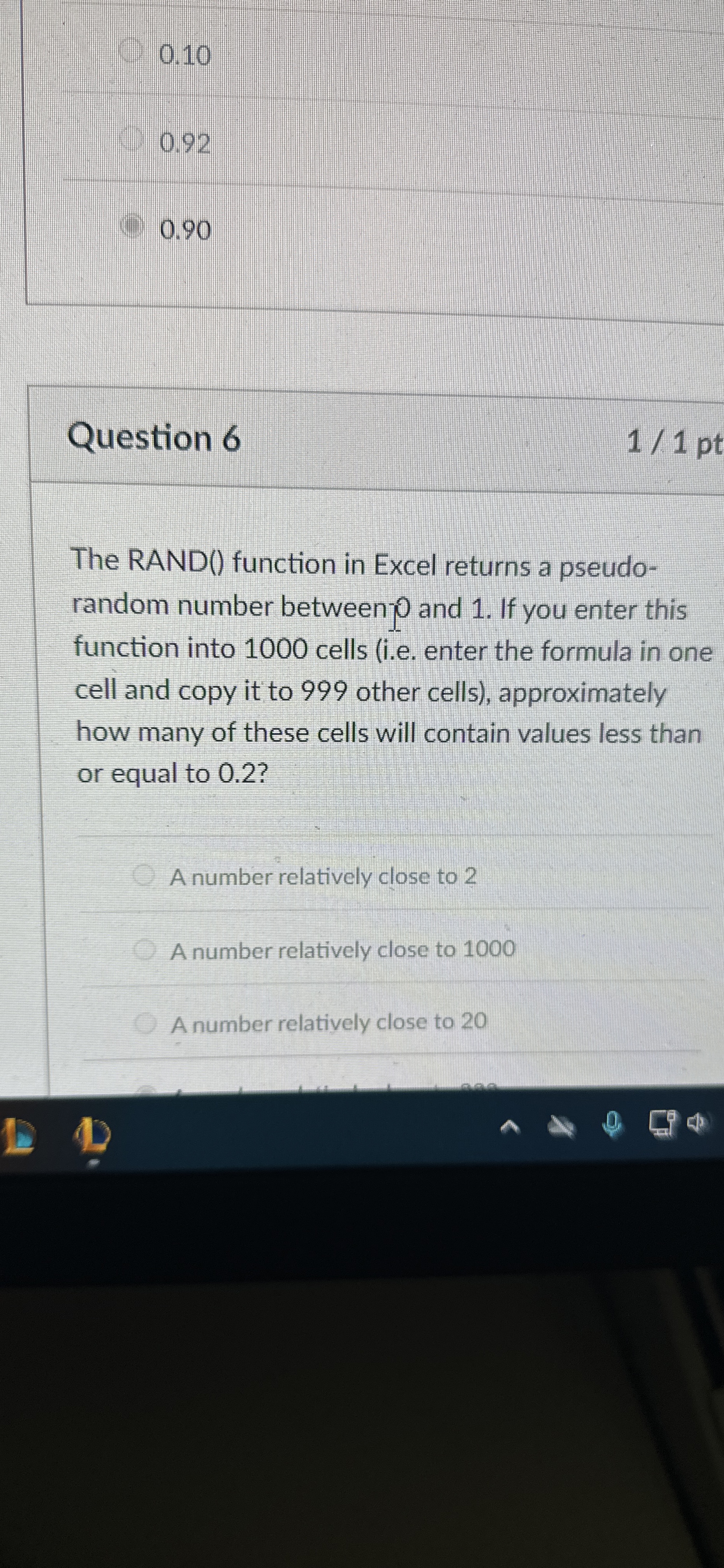 Q 0 . 1 0 0 . 9 2 0 . 9 0 Question 6 1 1 p t The