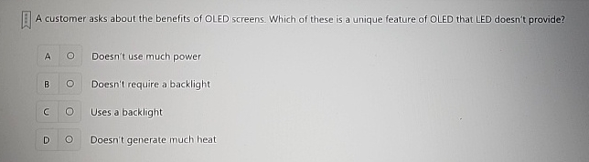 A customer asks about the benefits of OLED