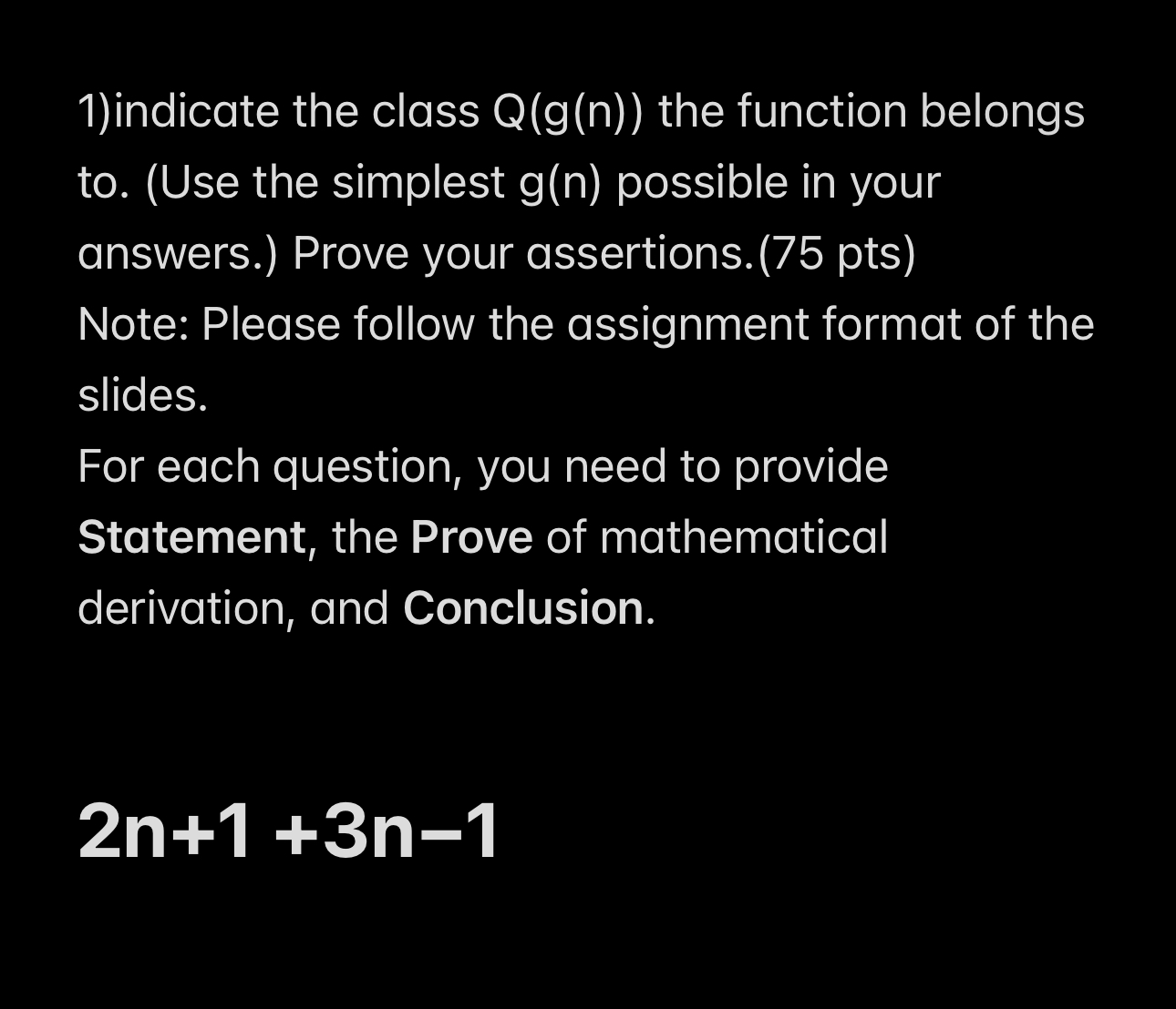 indicate the class Q ( g ( n ) ) the function