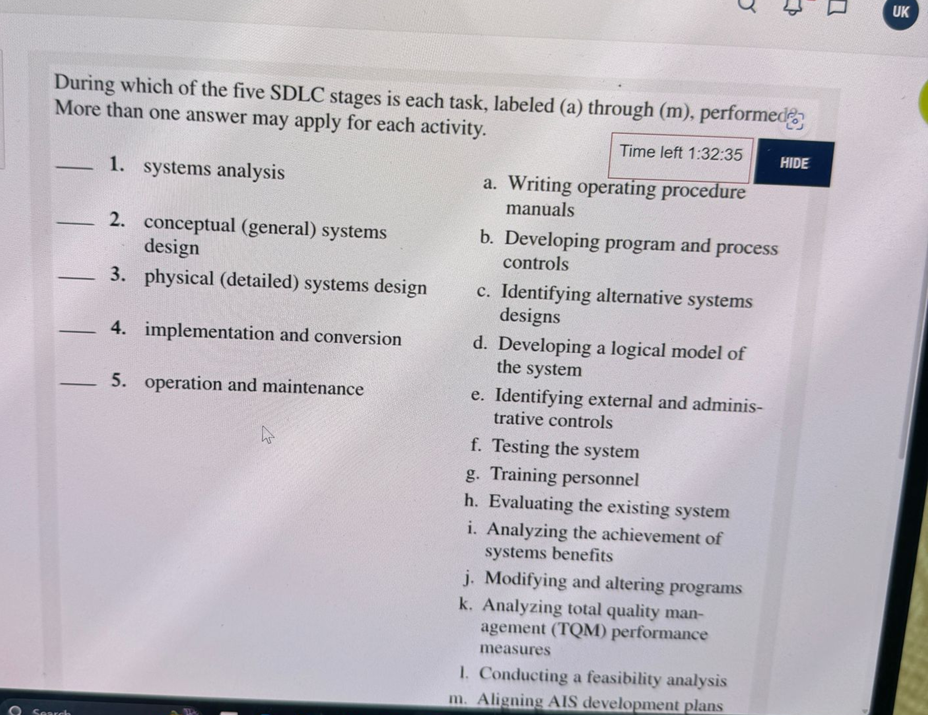 During which of the five SDLC stages is each