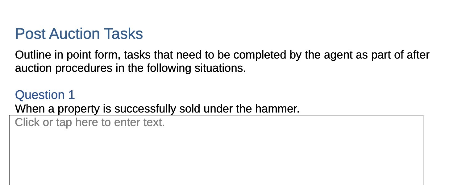 Post Auction Tasks Outline in point form, tasks