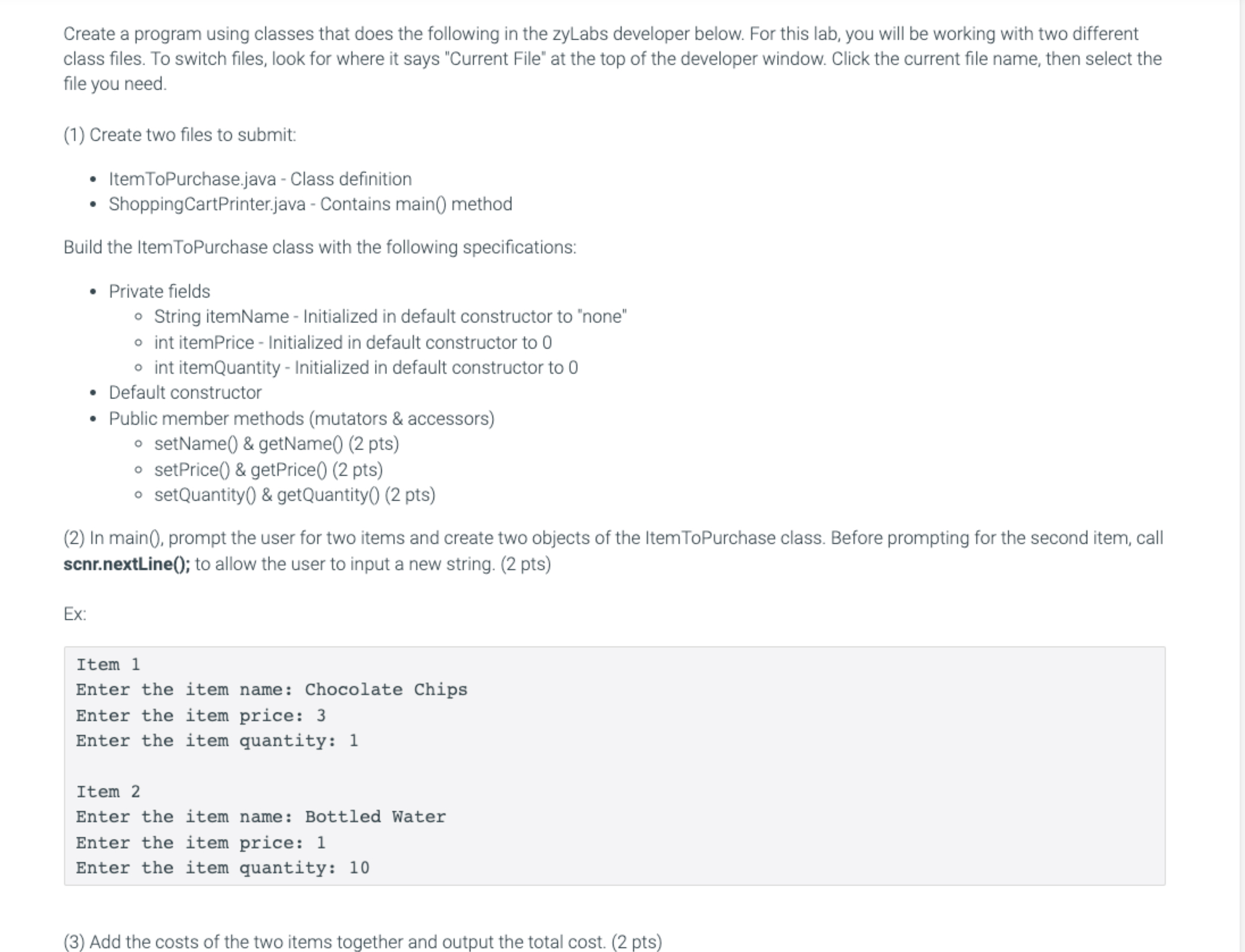 Create a program using classes that does the