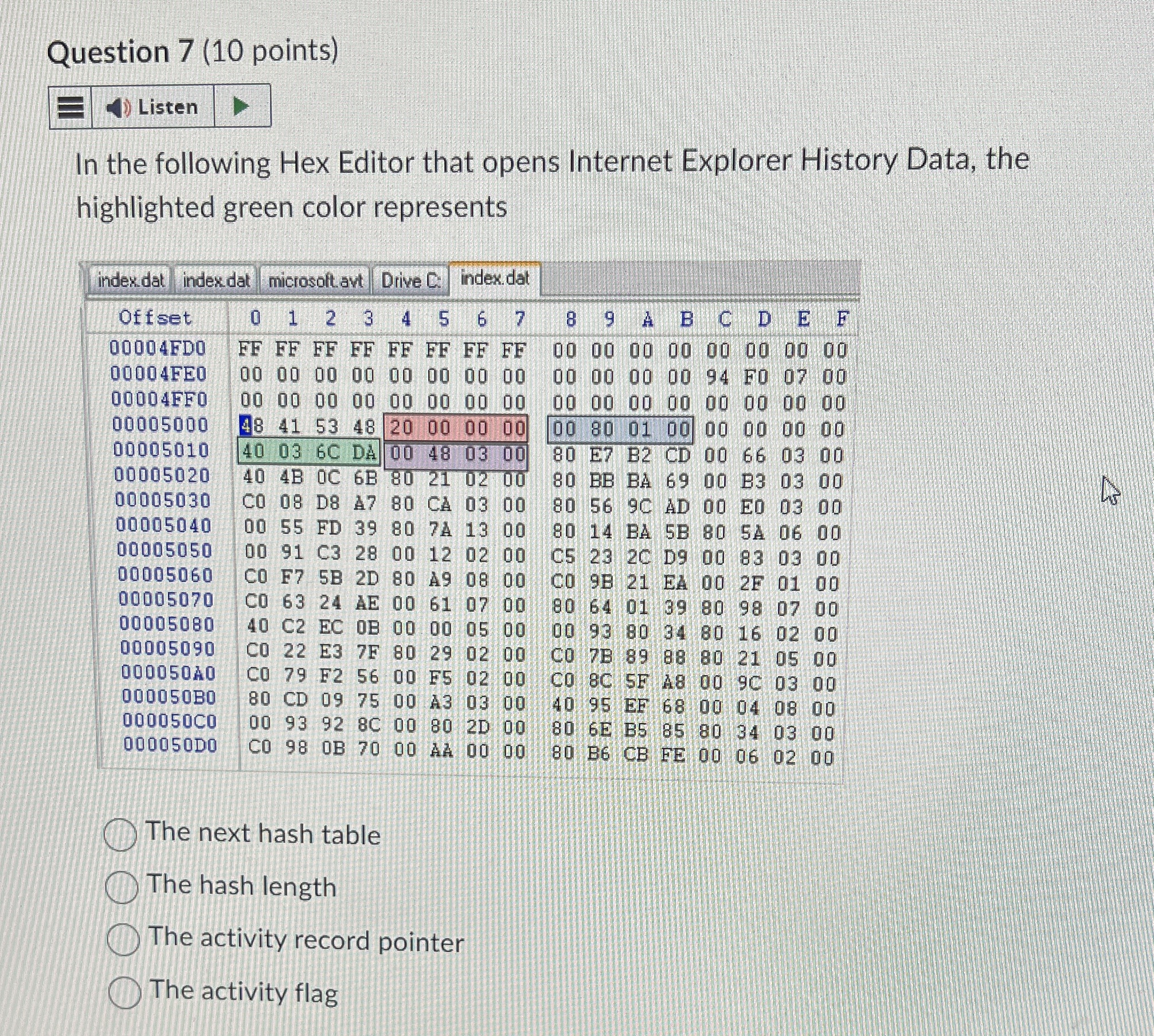Question 7 ( 1 0 points ) In the following Hex