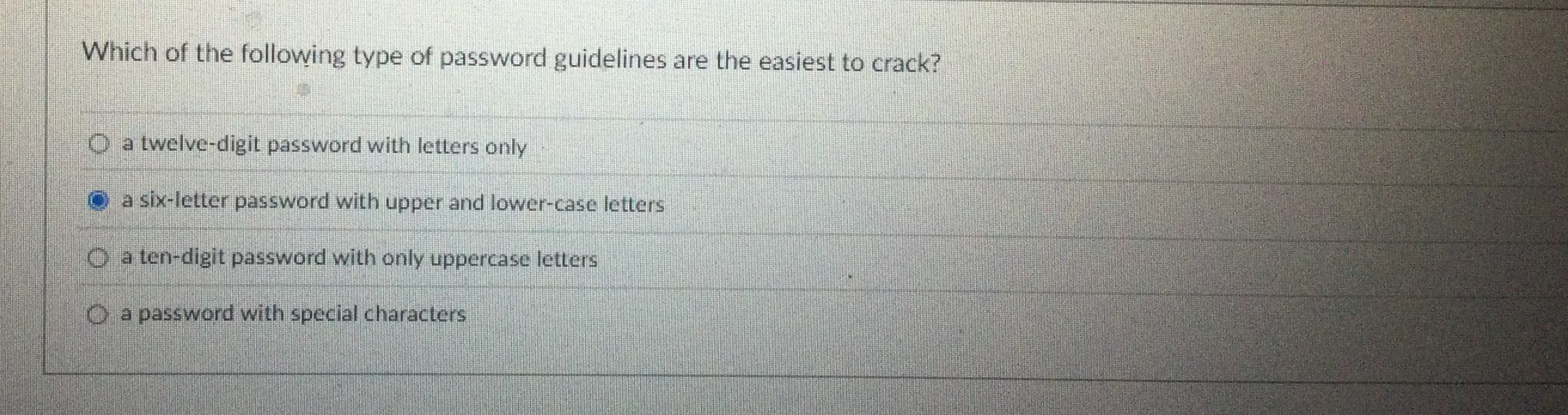 Which of the following type of password