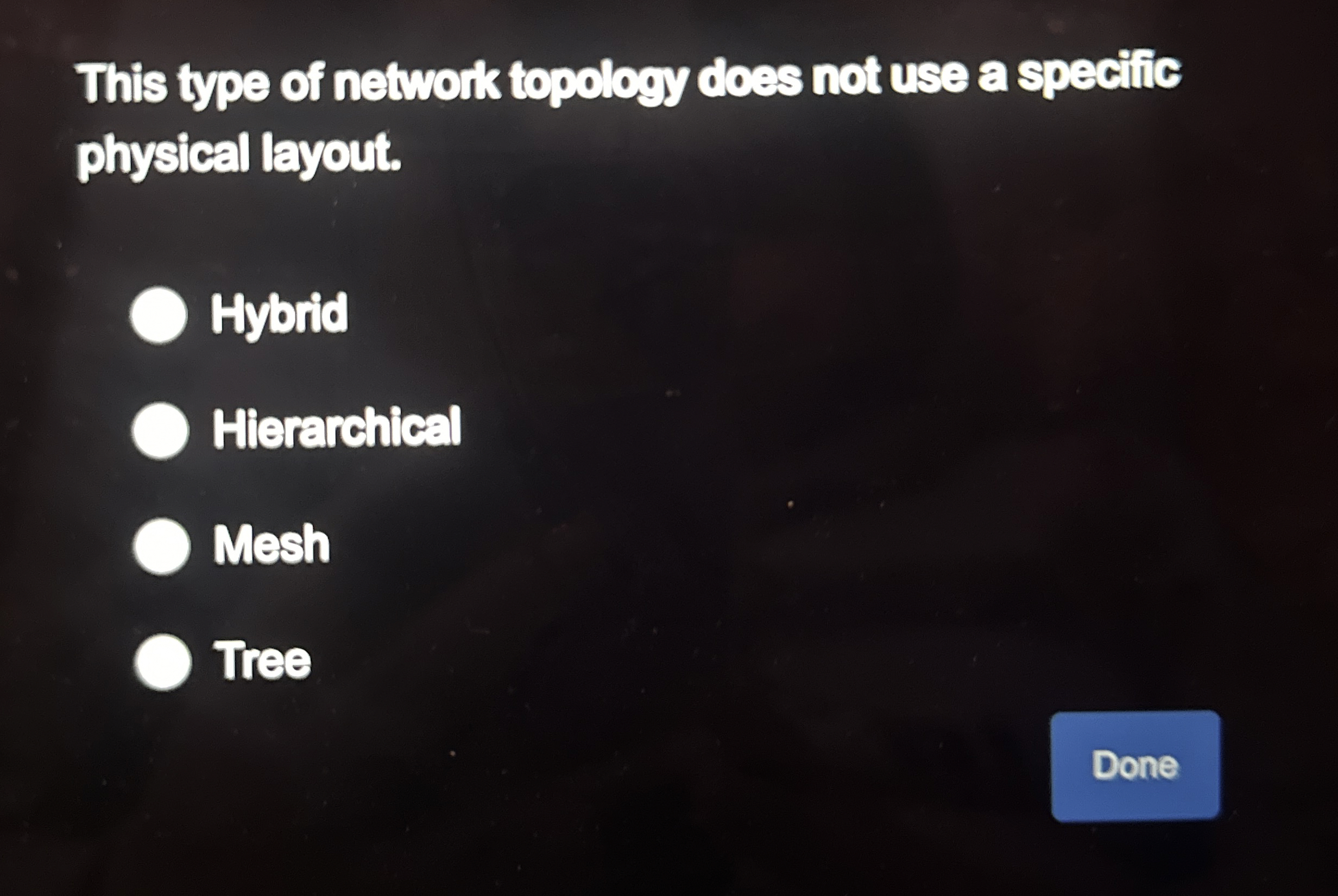 This type of network topology does not use a