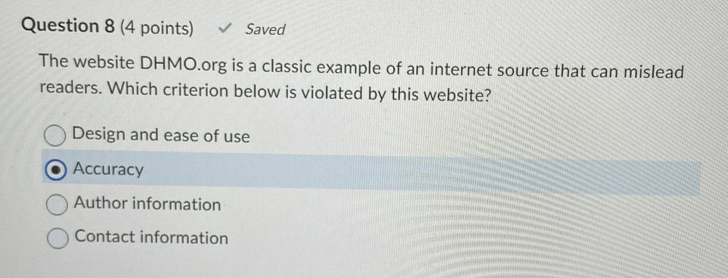 Question 8 ( 4 points ) Saved The website