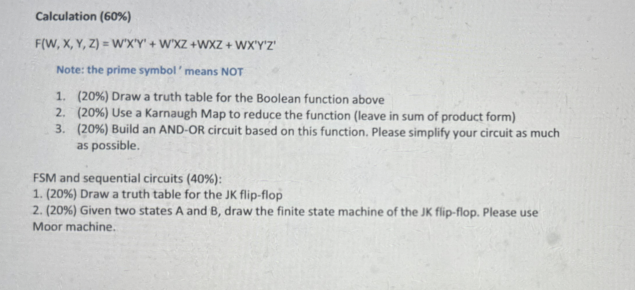 Calculation ( 6 0 % ) F ( W , x , Y , Z ) = W ' x