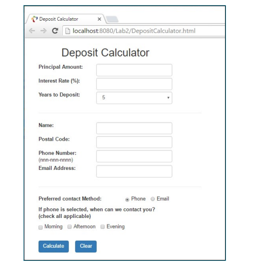 . Create a HTML page, DepositCalculator . html