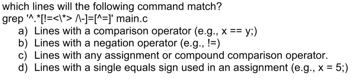which lines will the following command match?
