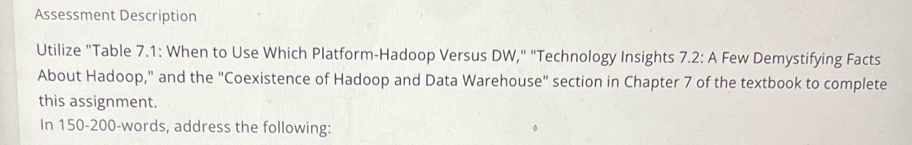 Assessment Description Utilize "Table 7.1: When