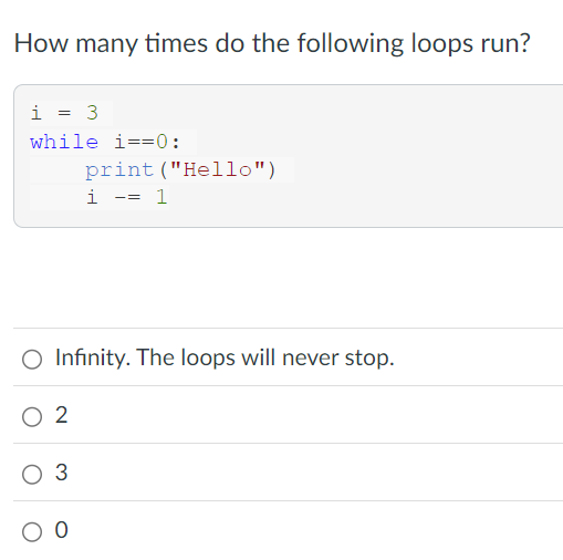 How many times do the following loops run? ` ` `