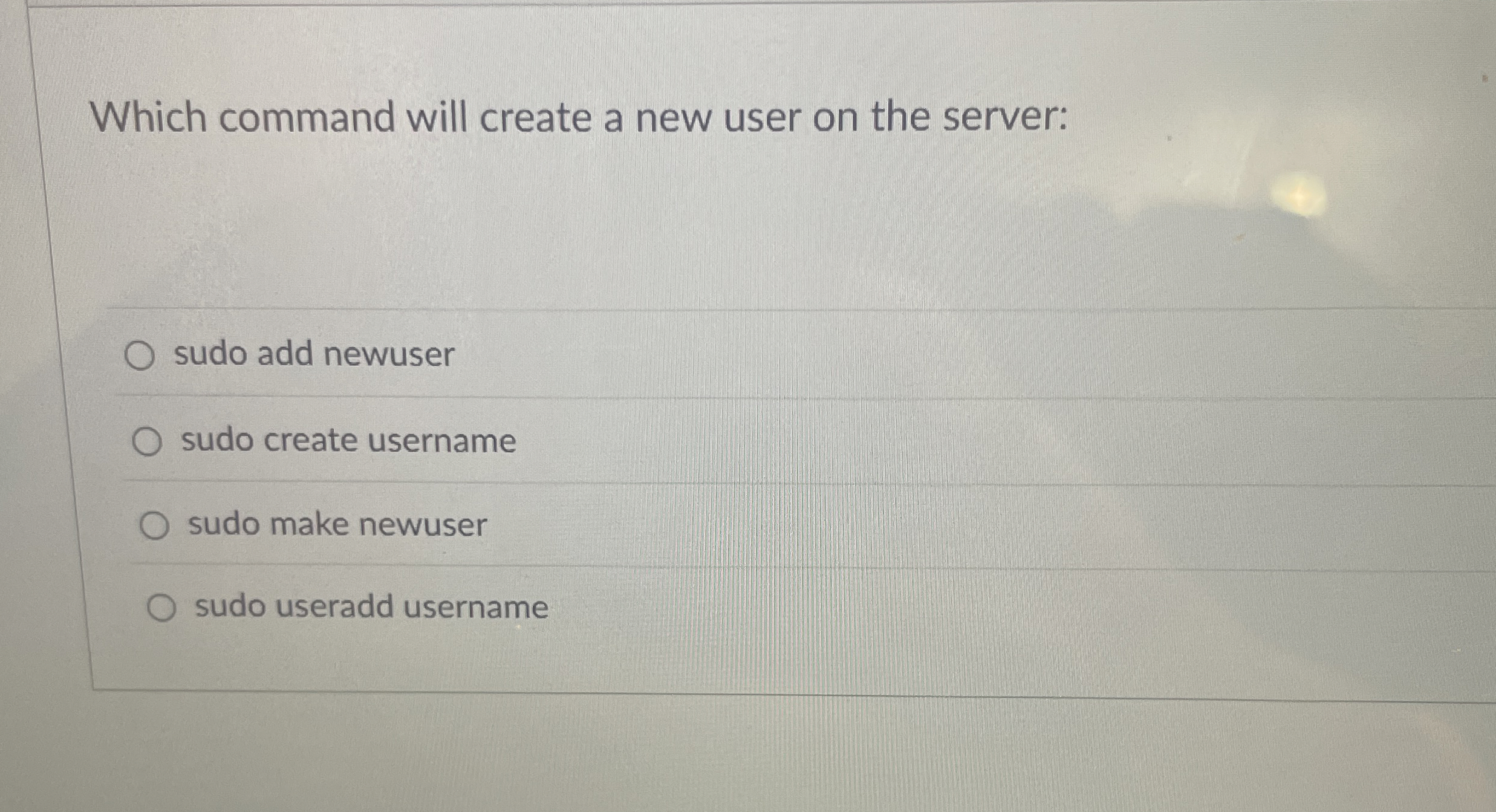 Which command will create a new user on the