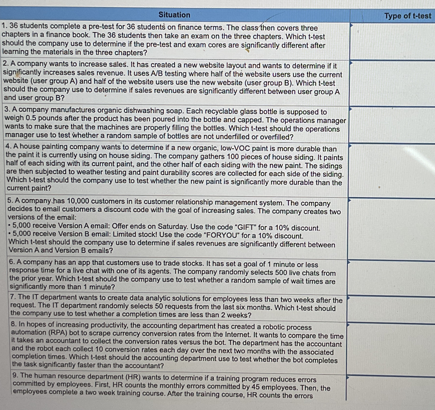 Situation 3 6 students complete a pre - test for