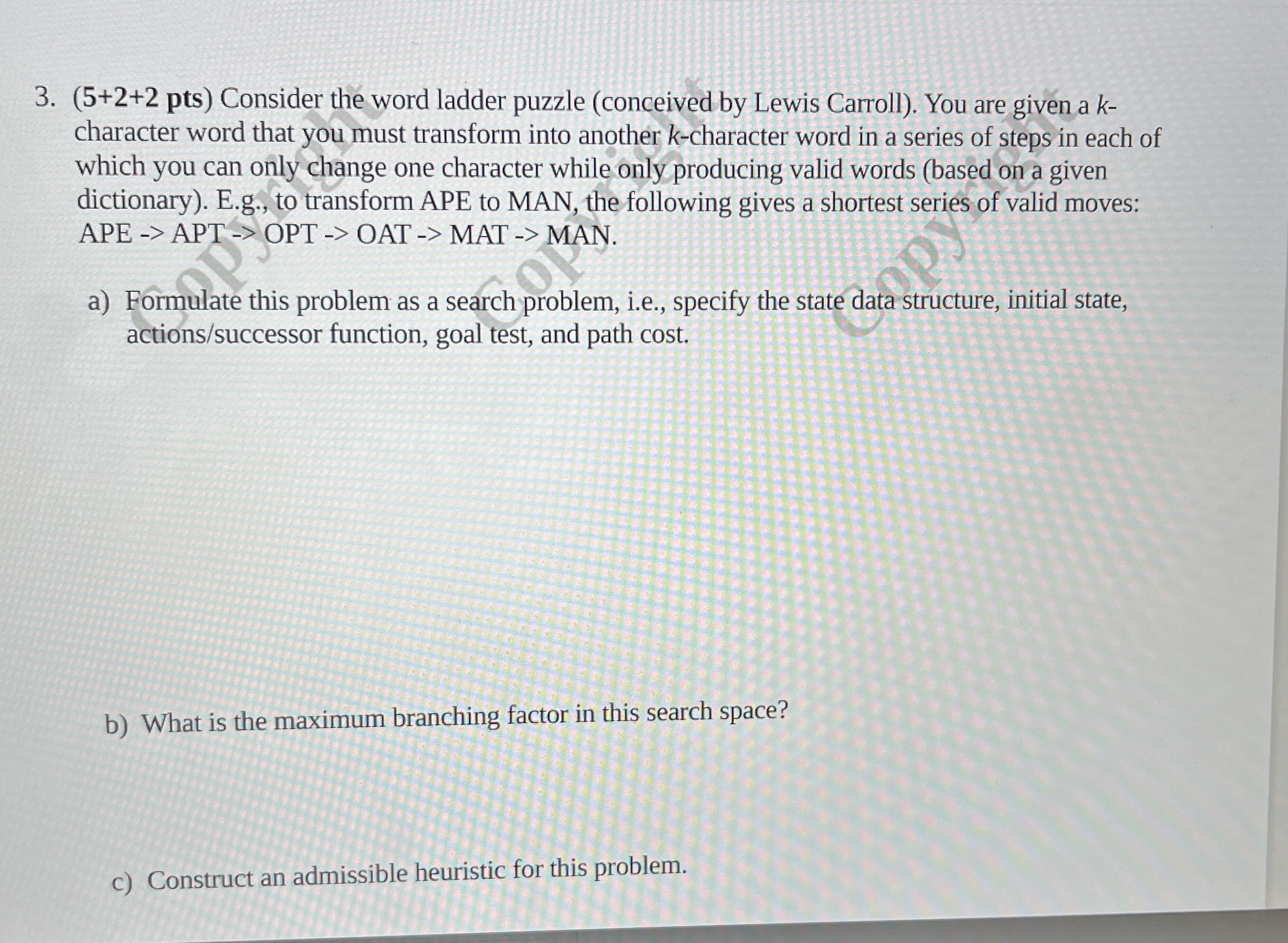 ( 5 + 2 + 2 p t s ) Consider the word ladder