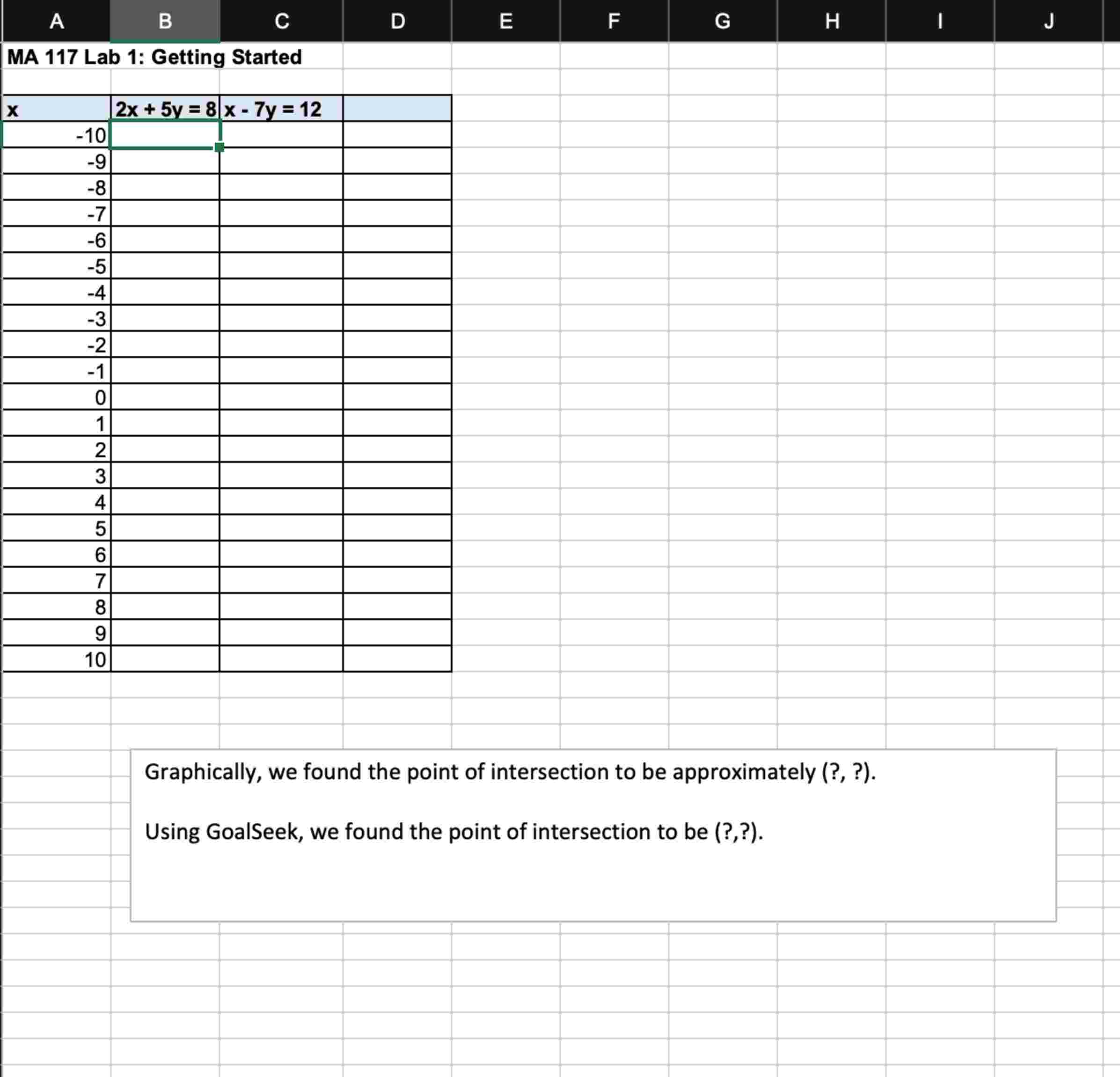 Use excel MA 1 1 7 Lab 1 : Getting Started