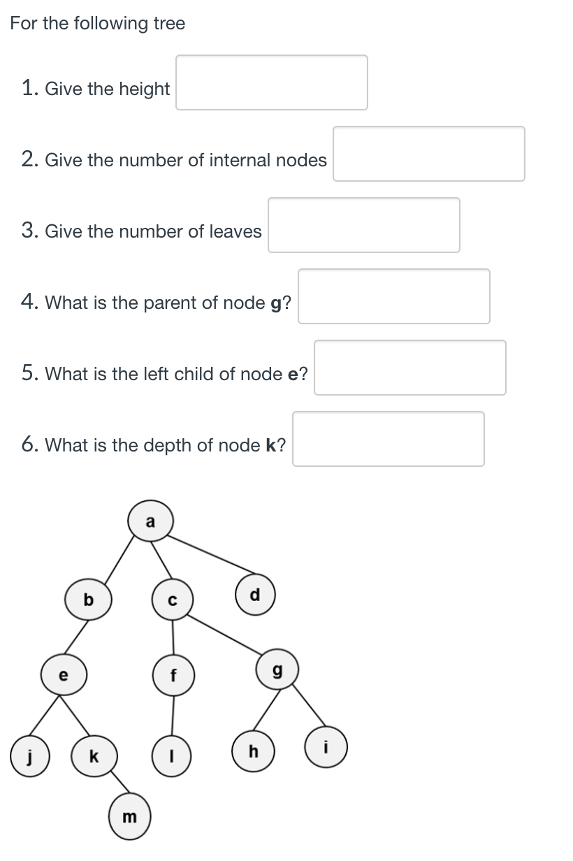 For the following tree 1 . Give the height 2 .