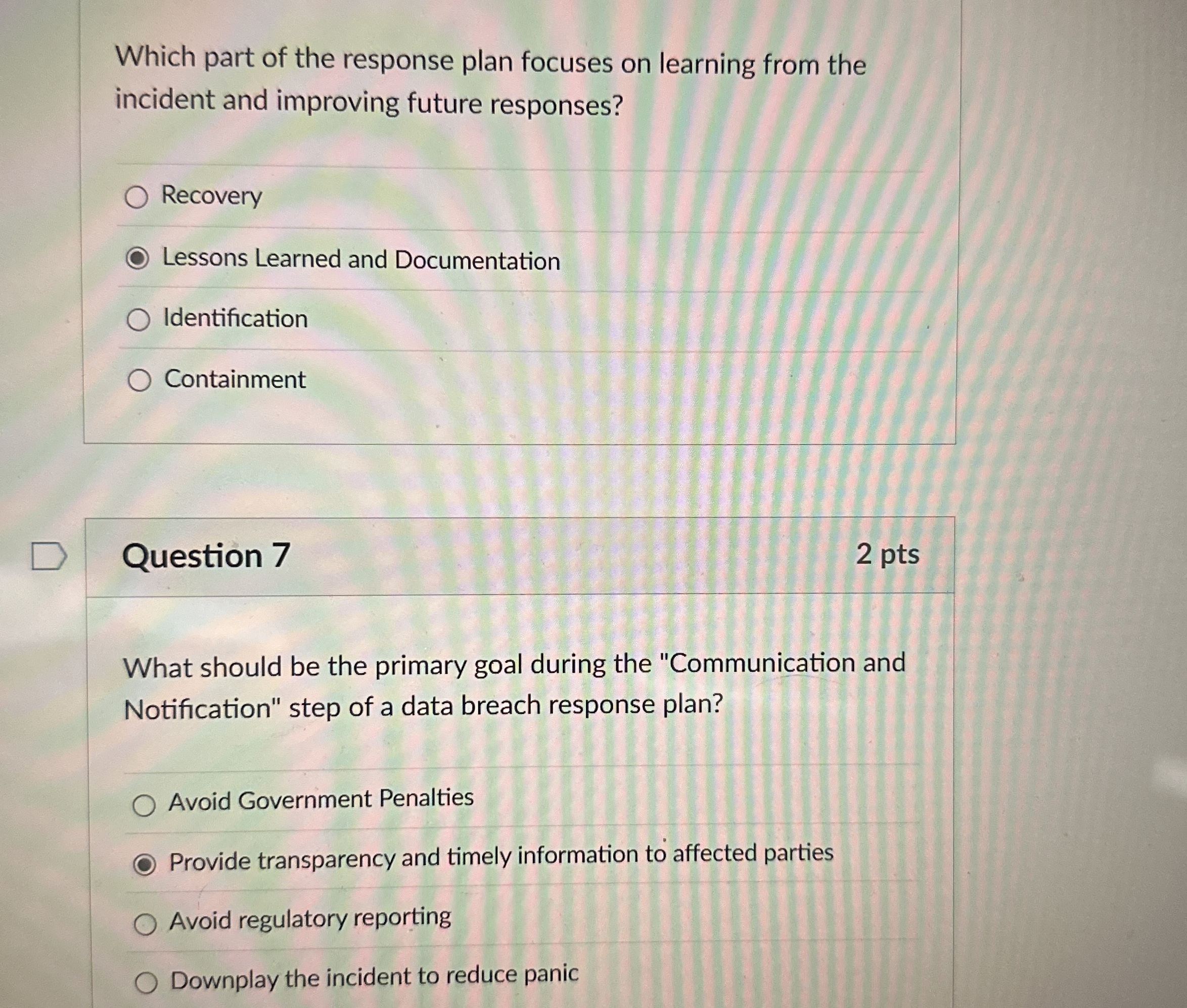 Which part of the response plan focuses on