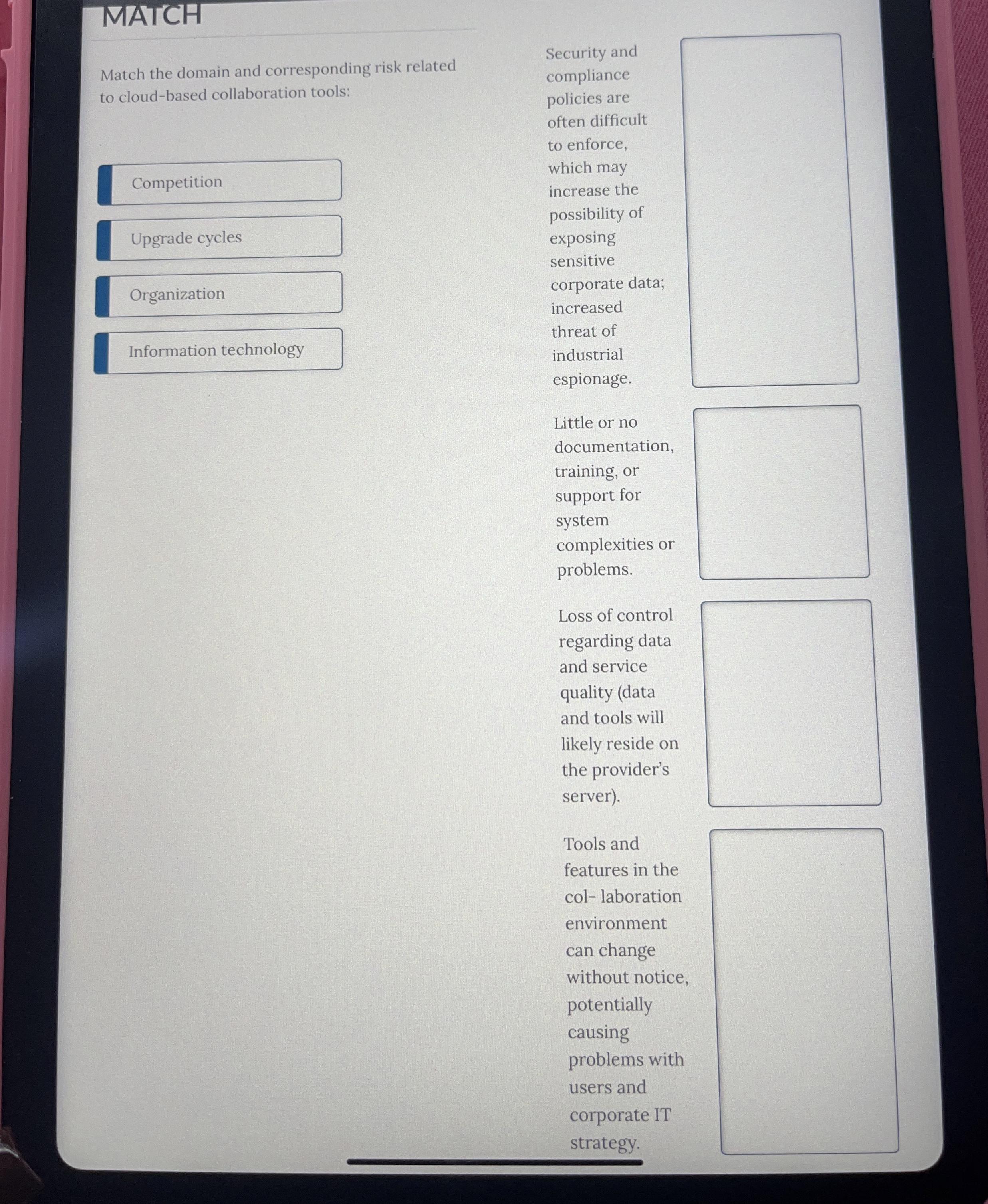 Match the domain and corresponding risk related