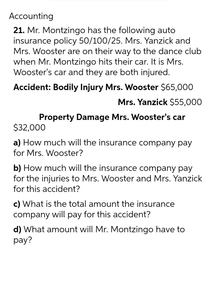 Accounting 21. Mr. Montzingo has the following