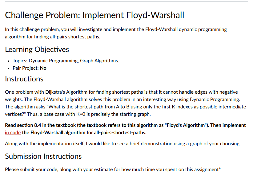 Challenge Problem: Implement Floyd - Warshall In